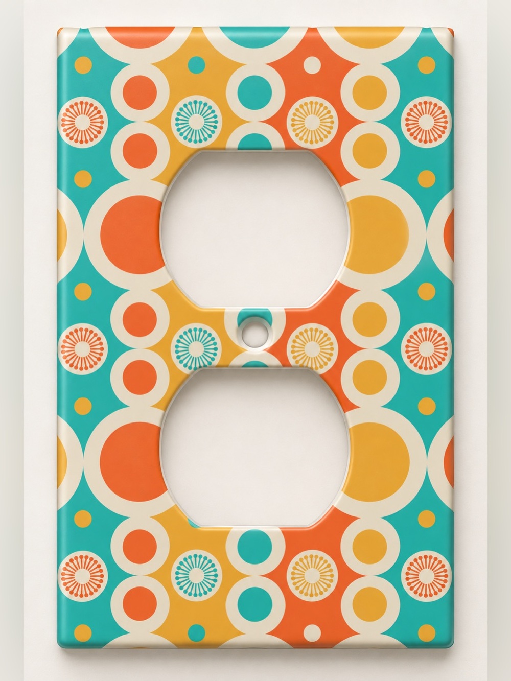 Handmade Retro Mod Circle Pattern Duplex Outlet Cover Plate